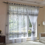 2pcs Cortinas Florales Elegantes con Ojales en la Parte Superior - Poliéster Semi-Transparente, Lavables a Máquina para Sala de Estar, Dormitorio, Decoración de Oficina