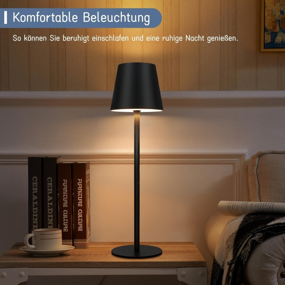 2 Lámparas de Mesa LED Inalámbricas - Lámpara de Noche táctil regulable, Lámpara de Mesa Negra, Lámpara de Noche USB Recargable de Metal para Mesita de Noche y Escritorio (Paquete de 2)