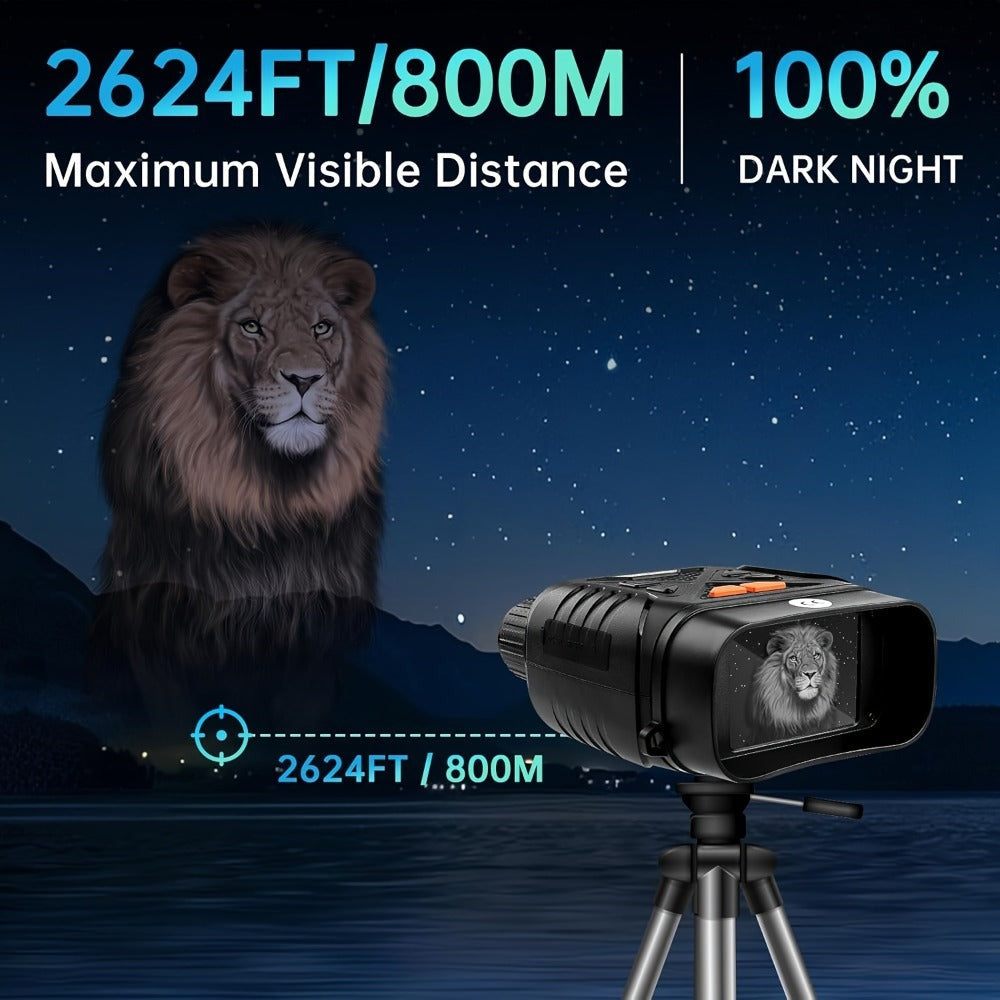 Binoculares de Visión Nocturna - Cámara con Zoom Digital 10X, Alcance de 800m, USB/Recargable, Pantalla Grande de 2.8", Binoculares HD Profesionales de Viaje de Aventura, Binoculares Portátiles Ligeros de Mano para Adultos - Ideales para Caza, Camping y V