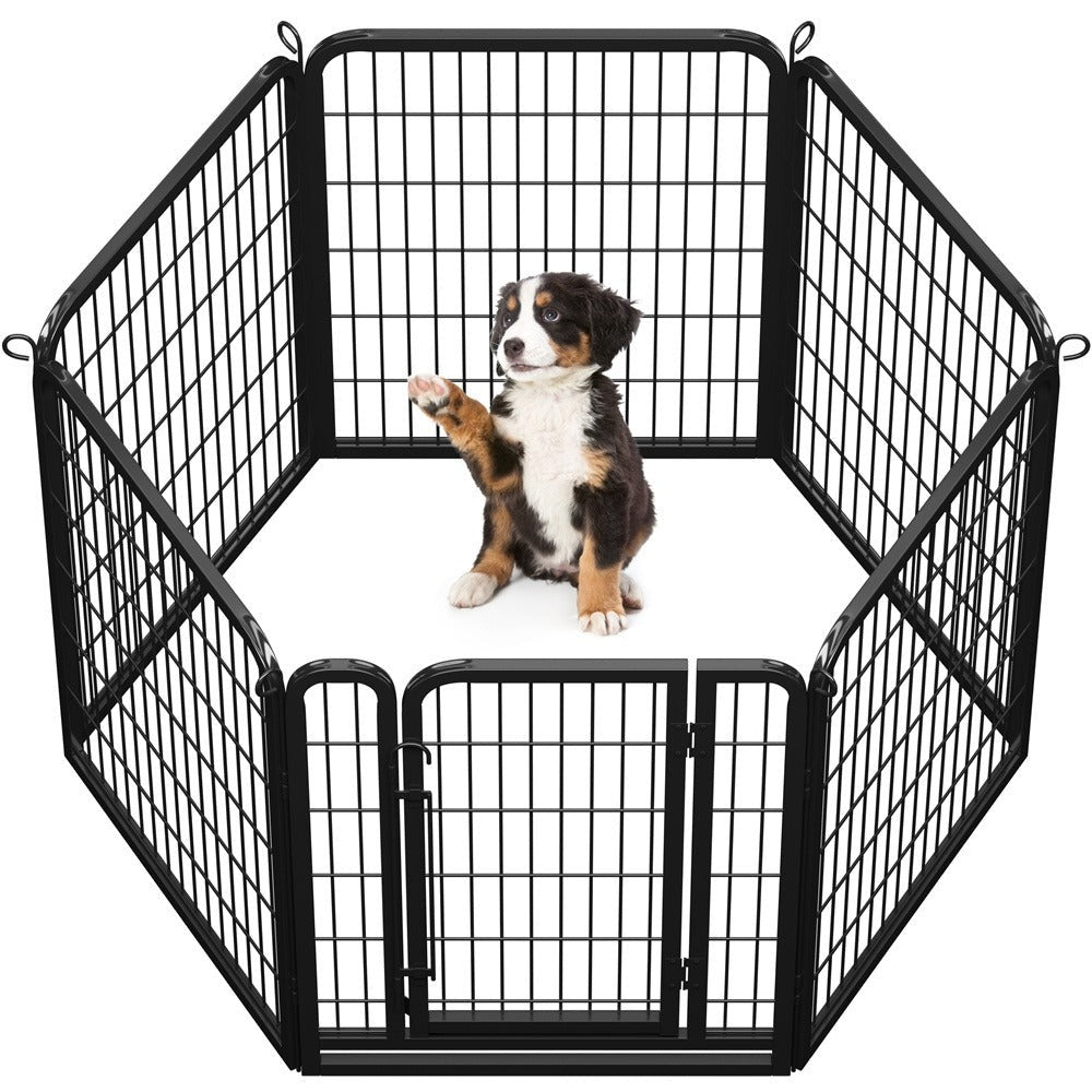 Corral para cachorros Costoffs de 65 cm de ancho x 80 cm de alto con paneles de malla, recinto plegable para perros con puerta y estacas de sujeción para uso en interiores y exteriores