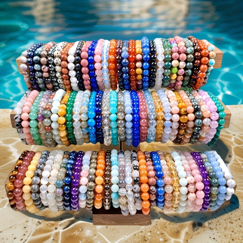 Juego de 150 pulseras bohemias de imitación de jade de colores aleatorios, pulseras elásticas de cuentas craqueladas de colores mixtos para uso diario, trayectos, fiestas y San Valentín