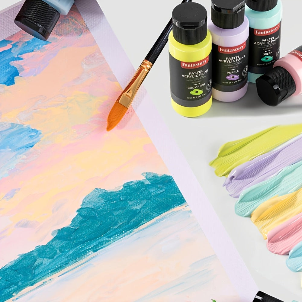 Set de pinturas acrílicas iridiscentes Fantastory, 24 colores iridiscentes (2 oz), kit de pintura profesional para manualidades, lienzo, roca, piedra, cerámica, maqueta, pintura sobre madera con 10 pinceles, decoración de Halloween, otoño, Navidad