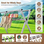 Tendedero plegable de 199.9 cm para interior y exterior - Tendederos de acero inoxidable plegables para ropa de lavandería - Tendedero plegable de alta resistencia, tendedero portátil de alta resistencia grande, plateado, soporte de lavandería independien