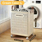 Cesta de Ropa Grande Plegable con Ruedas, Cuero Sintético Color Sólido, Versátil y Portátil para Almacenamiento en Baño y Balcón, 15.8/205GaA, Varios Tamaños Disponibles, Bolsa de Ropa para Lavandería, Cestas de Ropa