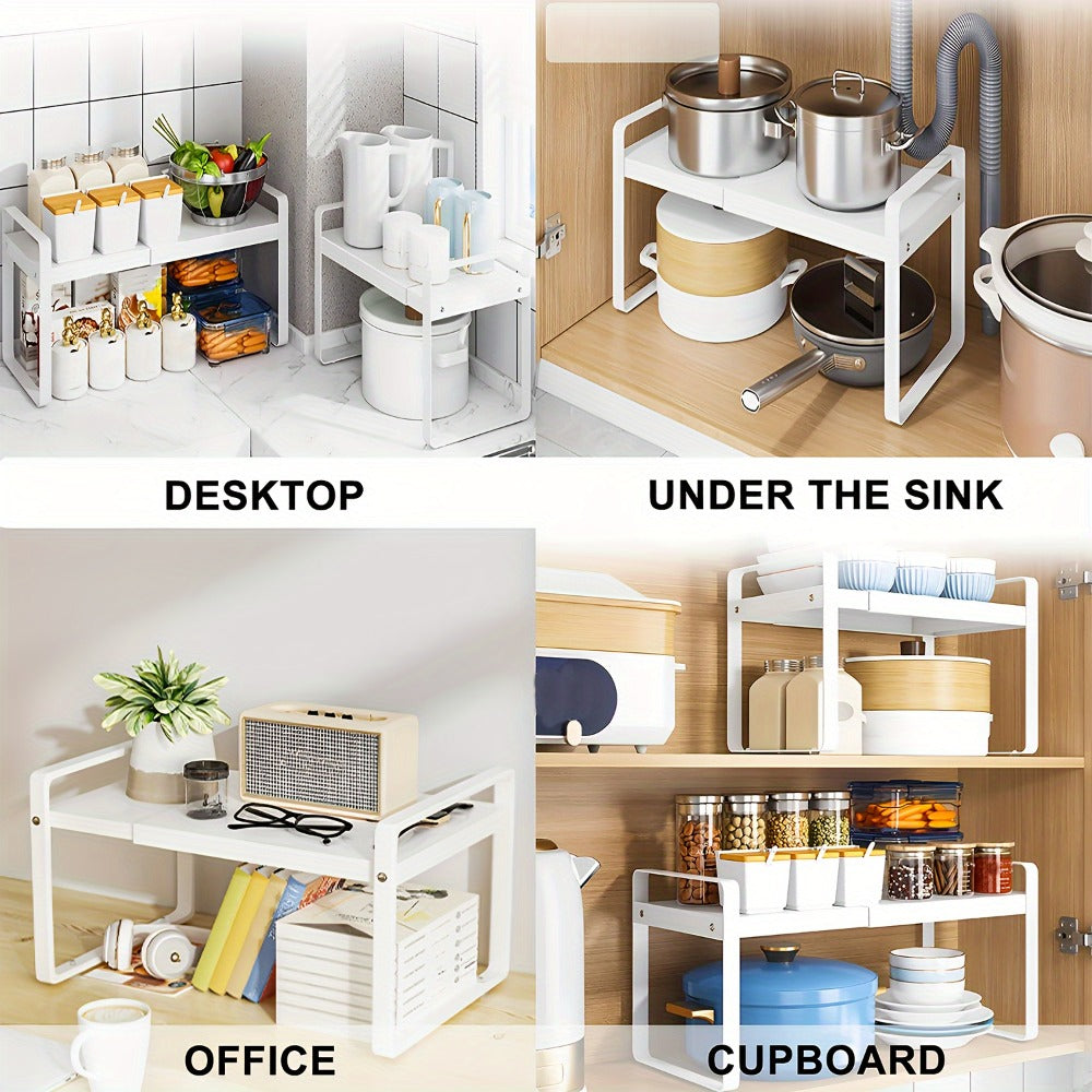 Organizador de Estantes de Cocina Metálicos Ajustables y Expandibles, Estante de Especias para Alacenas y Encimeras, Ideal para Despensa, Baño - Estantes de Soporte Superior Multiusos, Organizadores y Almacenamiento de Cocina, Estantes de Utilidad