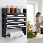 Dispensador de Papel Aluminio con Cortador, Reutilizable, Ahorra Espacio, Ideal para Almacenamiento en Cocina, Adecuado para Bolsas de Plástico, Film Transparente y Papel Aluminio, Montaje en Pared