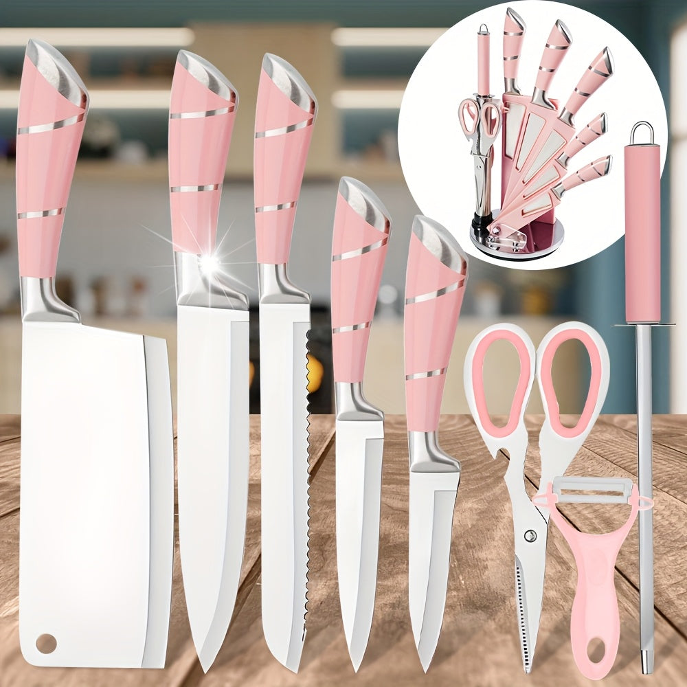 Juego de cuchillos de cocina | Juego de 9 cuchillos de cocina con soporte, cuchillos de acero inoxidable, resistentes y duraderos, juego de