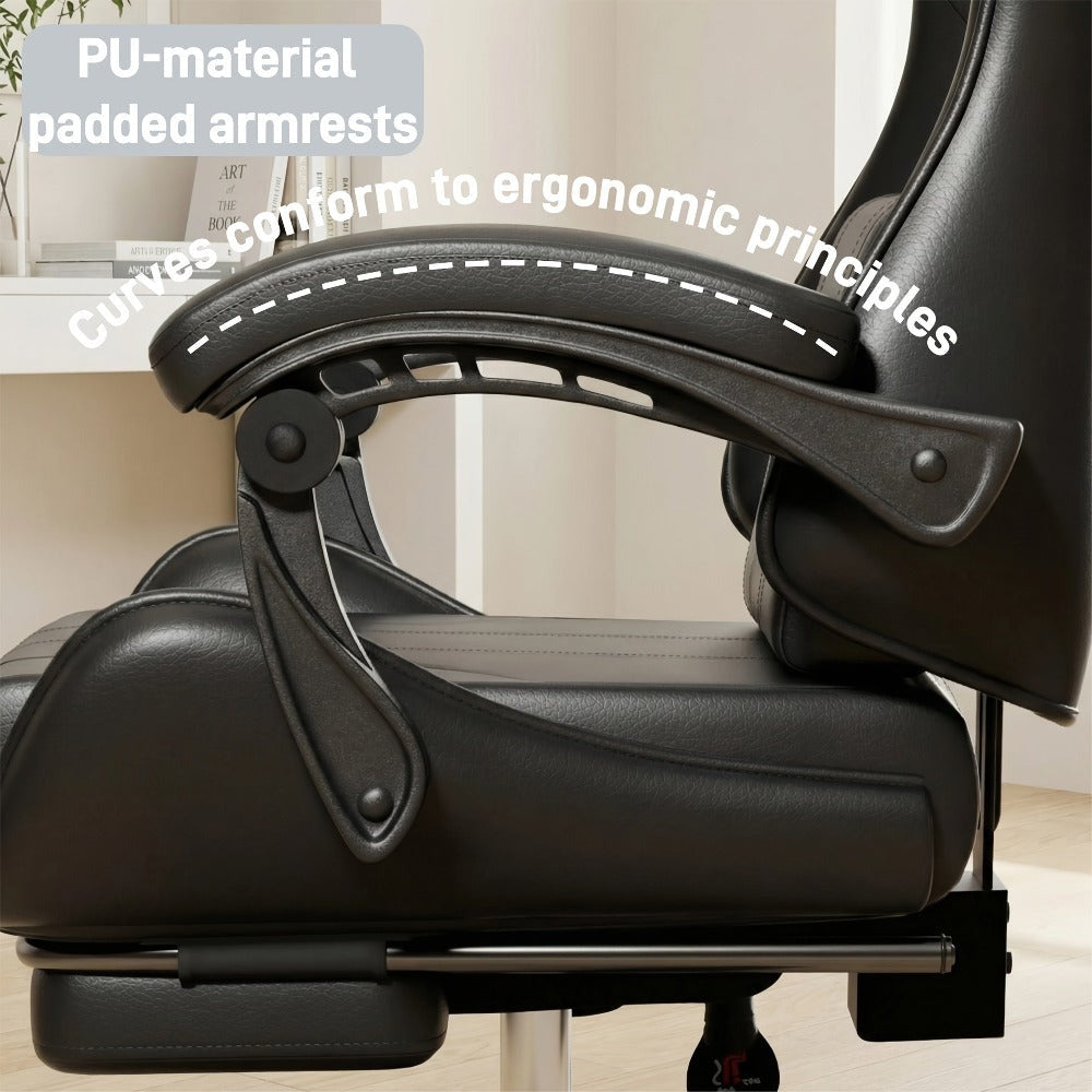 Silla de gaming ergonómica con inclinación ajustable y reposapiés, silla de oficina con reposacabezas y soporte lumbar, hecha de material duradero, ideal para trabajo y ocio