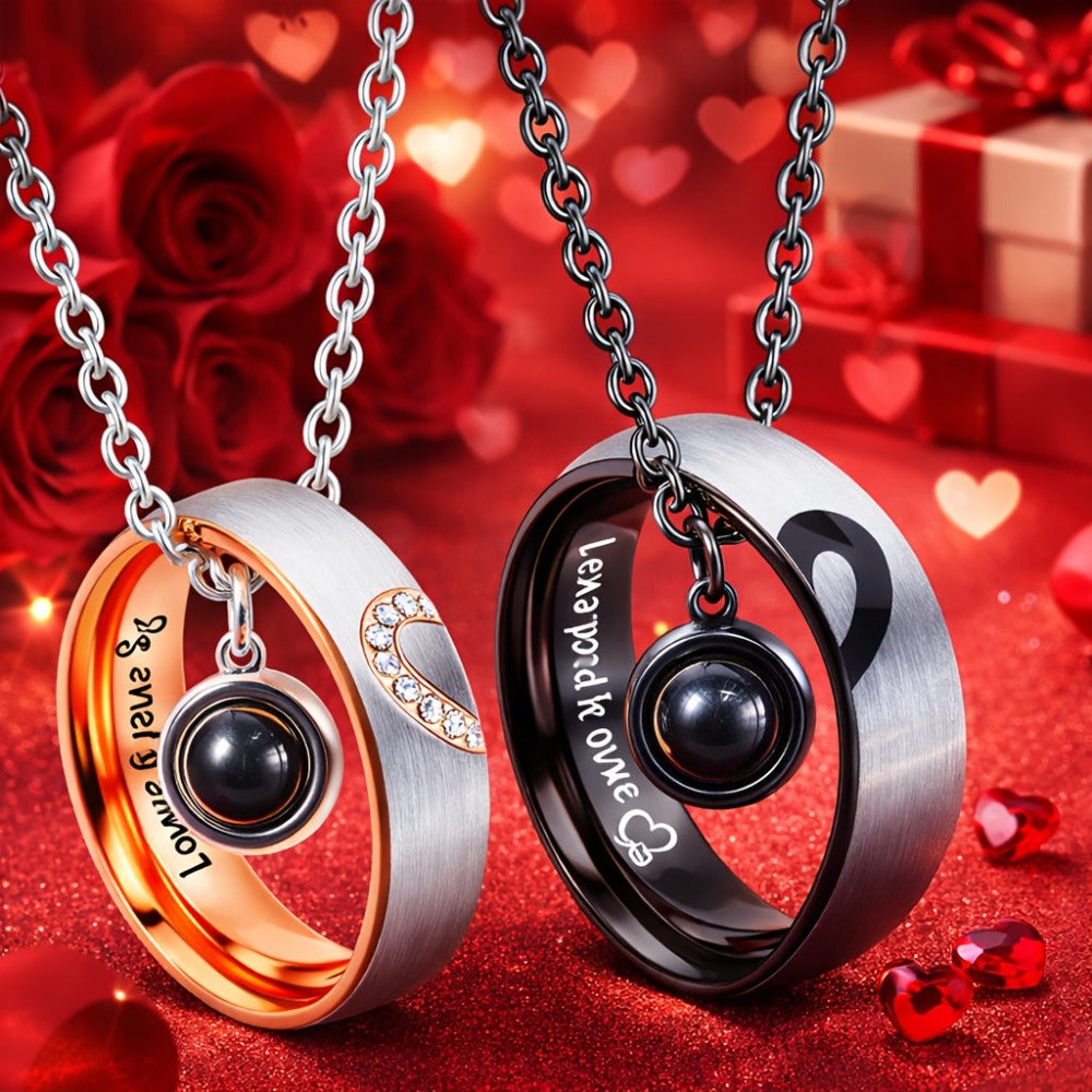 Collares a juego para parejas, collar con colgante para mujeres y hombres, anillos de compromiso a juego, juego de colgantes 316L 316L 316L 316L de acero inoxidable, collar para parejas para él y ella, regalo de joyería para el aniversario, San Valentín