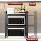Estante de microondas ajustable de 2 niveles - Organizador resistente que ahorra espacio para cocina/baño, estante de almacenamiento expandible multiusos con diseño abierto de doble capa, estante de pie, estante de pie