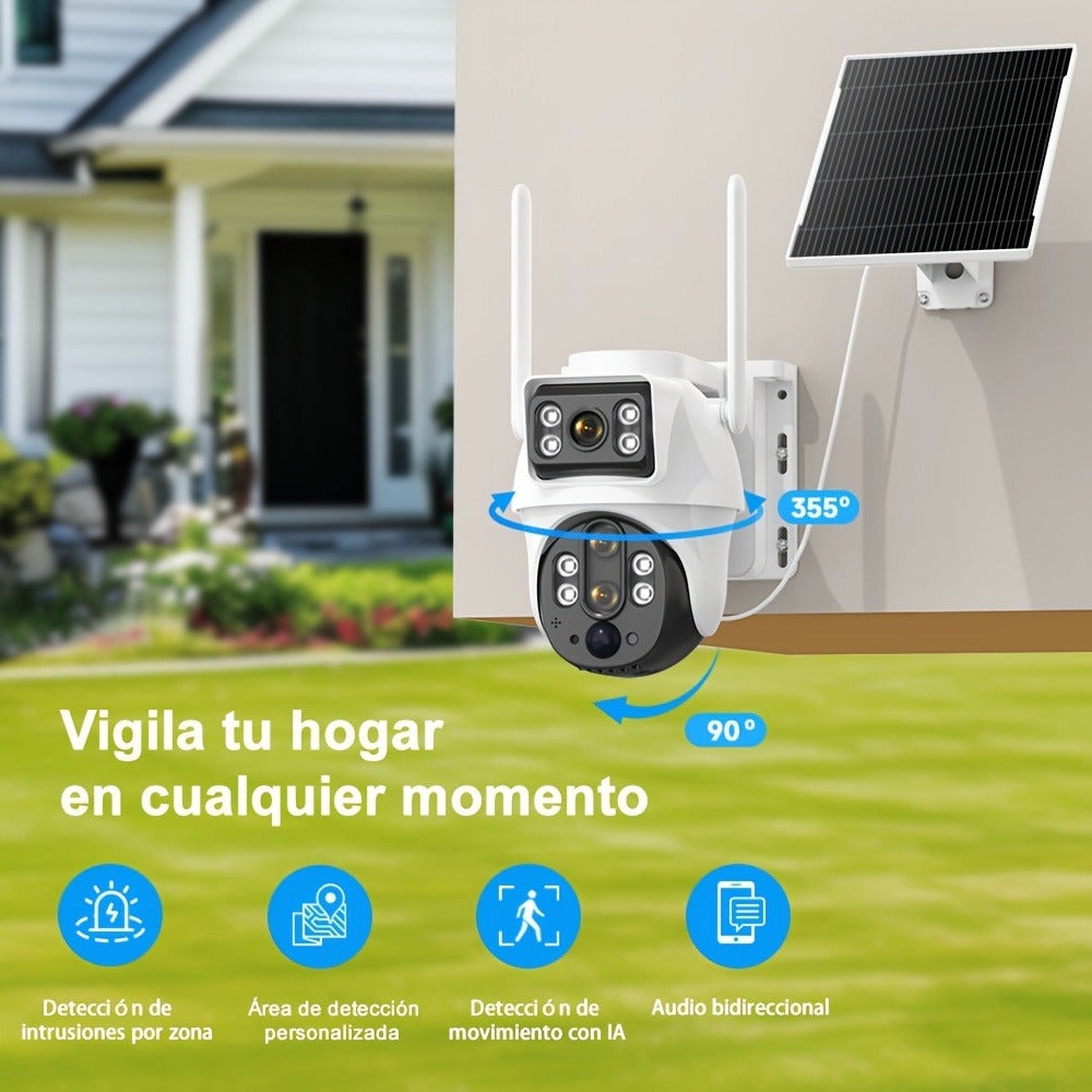 Cámara de Seguridad Exterior con Energía Solar, Tarjeta SIM y 4G LTE - Lente Dual HD 8MP, Zoom 10x, Detección de Movimiento/Humanos, Comunicación Bidireccional, Visión Nocturna a Color, para Vigilancia en el Hogar (No)