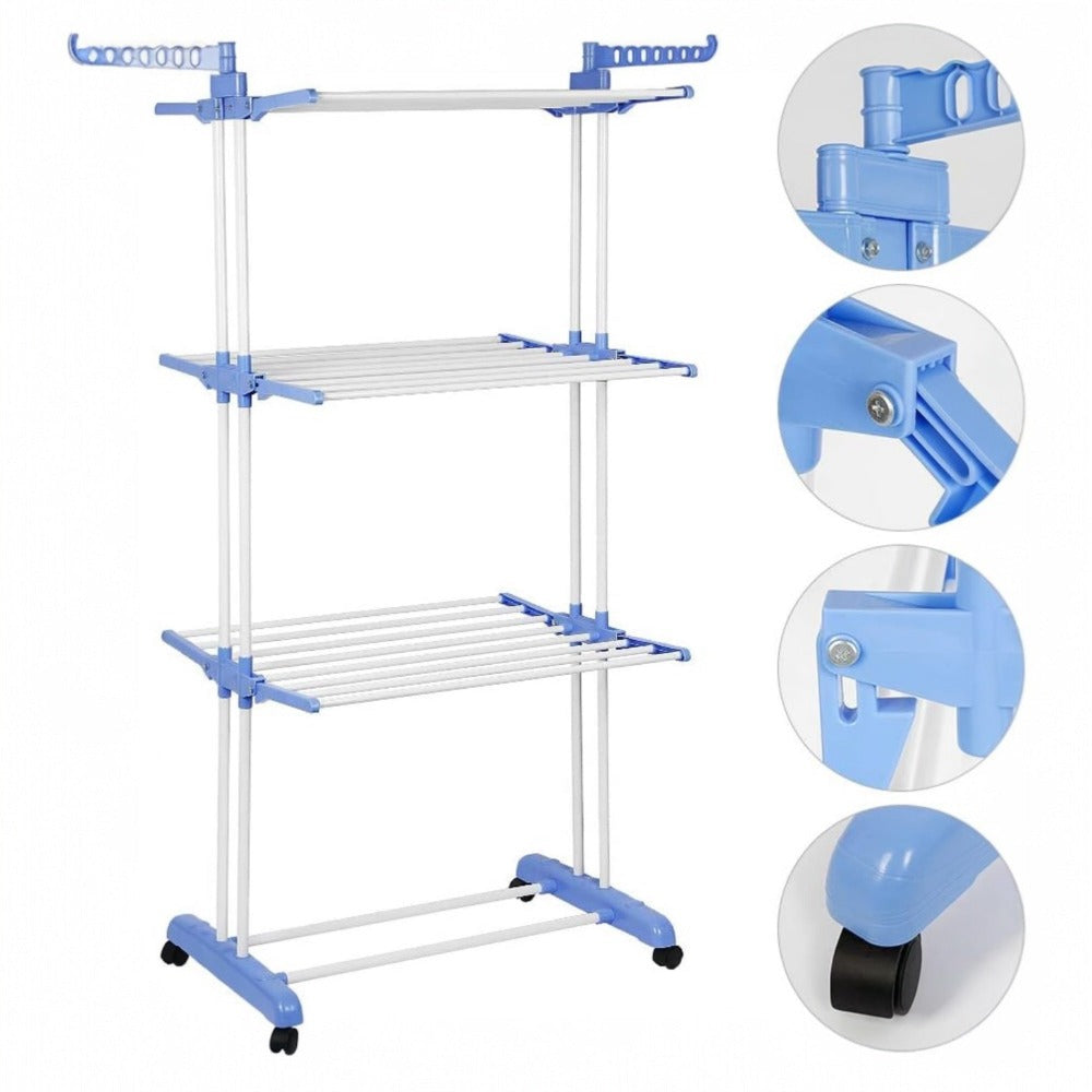 Tendedero de ropa, 4 Niveles Tendederos Plegables Vertical con Ruedas Amplio Espacio de Secado Tendederos, Acero Inoxidable Tendal para Exterior y Interiores