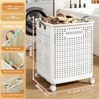Cesta de Ropa Grande Plegable con Ruedas, Cuero Sintético Color Sólido, Versátil y Portátil para Almacenamiento en Baño y Balcón, 15.8/205GaA, Varios Tamaños Disponibles, Bolsa de Ropa para Lavandería, Cestas de Ropa