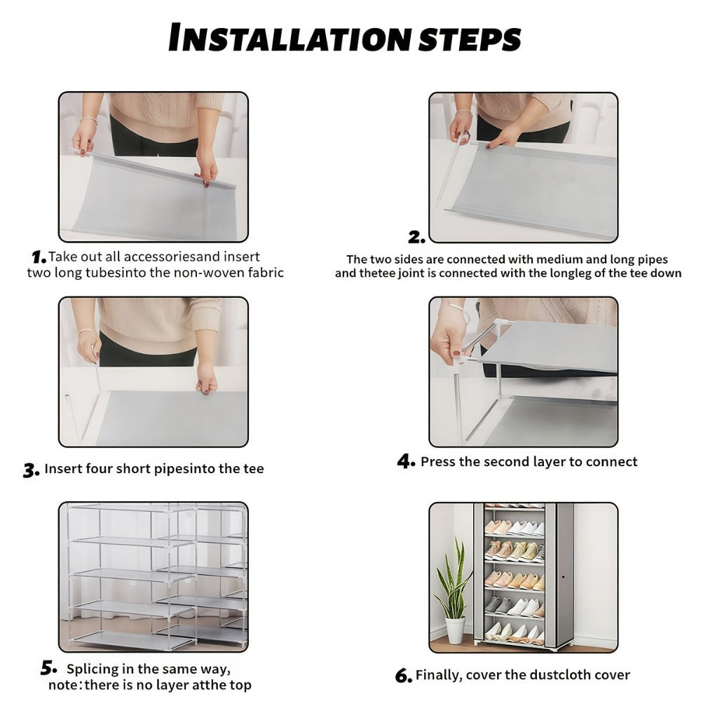 Organizador de Zapatos Resistente con Fácil Montaje - Construcción Robusta de Metal/Plástico, Diseño Vertical que Ahorra Espacio, Capacidad para 27-35 Pares (Tacones Altos, Botas, Zapatillas) - Zapatero Independiente para Entrada, Armario, Apartamento - N