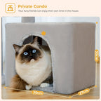 Árbol para Gatos Pequeños de Pawz Road para Interiores - Centro de Actividades Convertible 2-en-1 con Postes Rascadores, Hamaca de Peluche y Percha Superior Desmontable, Diseño Robusto Ahorrador de Espacio para Gatitos, Gris y Beige, Árbol Lindo para Gato