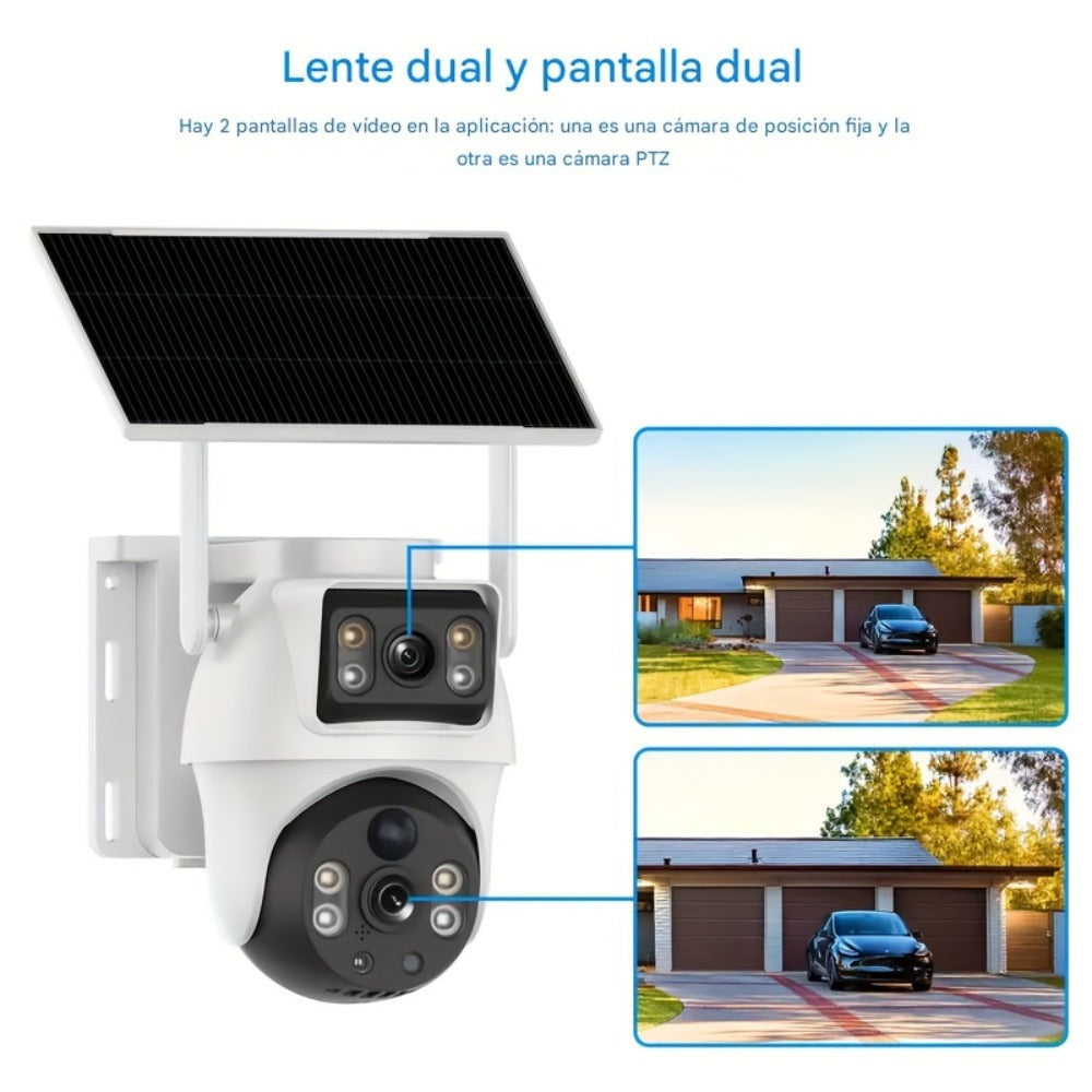 2 Piezas Cámara Binocular Solar WiFi Exterior 6MP, Detección de Humanos, Seguimiento de Movimiento, Intercomunicador Bidireccional, Visión Nocturna a Color, Alertas por Notificación