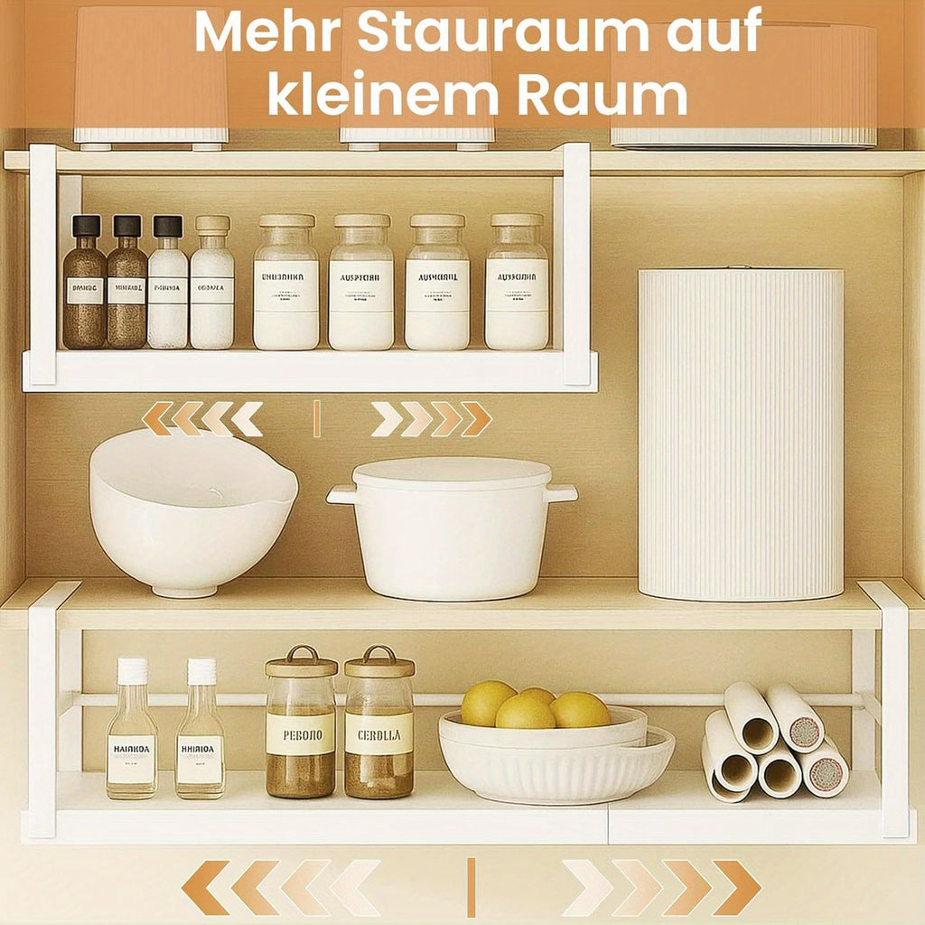 Estante de almacenamiento ajustable para colocar debajo del mueble, organizador de cocina expandible de 45 a 63 cm, estante colgante de metal para especias, frascos, cuencos, organizador que ahorra espacio para cocina, despensa o baño, estantes multiusos