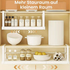 Estante de almacenamiento ajustable para colocar debajo del mueble, organizador de cocina expandible de 45 a 63 cm, estante colgante de metal para especias, frascos, cuencos, organizador que ahorra espacio para cocina, despensa o baño, estantes multiusos