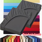 Paquete de 2 Sábanas Ajustables de 100% Poliéster Jersey 130gsm, Color Aleatorio, Sábana de Lino Completo, Falda de 30cm, Hipoalergénica, Sábana Transpirable, Adecuada Para Dormitorio, Residencia Estudiantil Y Habitación De Invitados, Lavable A Máquina, R