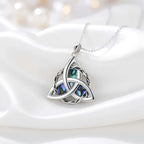 Collar de plata de ley 925 con nudo celta triquetra y concha de abulón, colgante irlandés de la suerte retro, joyería elegante de uso diario para mujer, accesorio de moda clásico