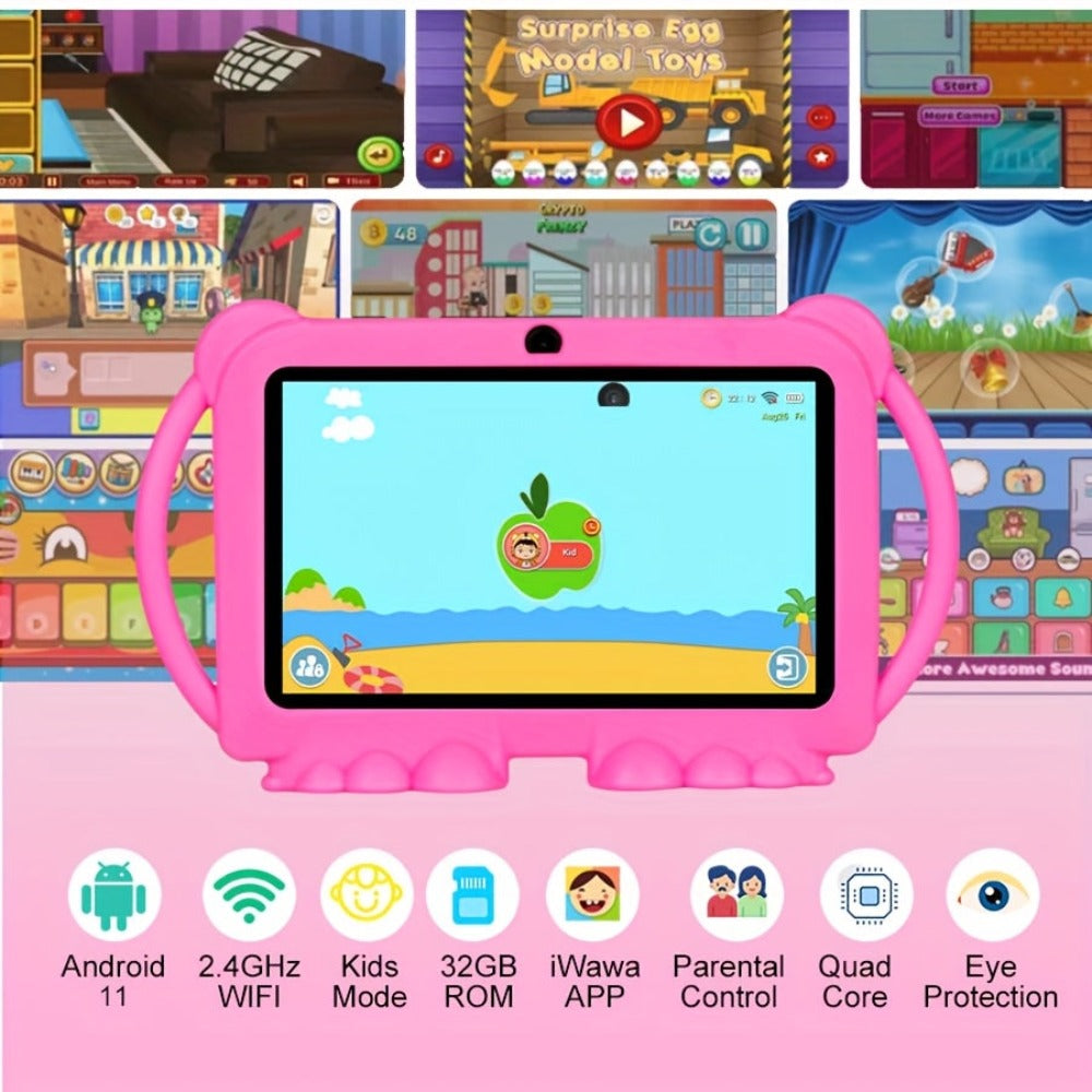 EATMPC, Tableta para Niños de 17.78 cm con Control Parental, Android 14 y 4GB RAM, 32GB ROM, Pantalla IPS Protección Ocular, Aplicaciones Educativas Preinstaladas, GMS, Funda Antigolpes, Compatible Netflix y YouTube, Rojo/Azul