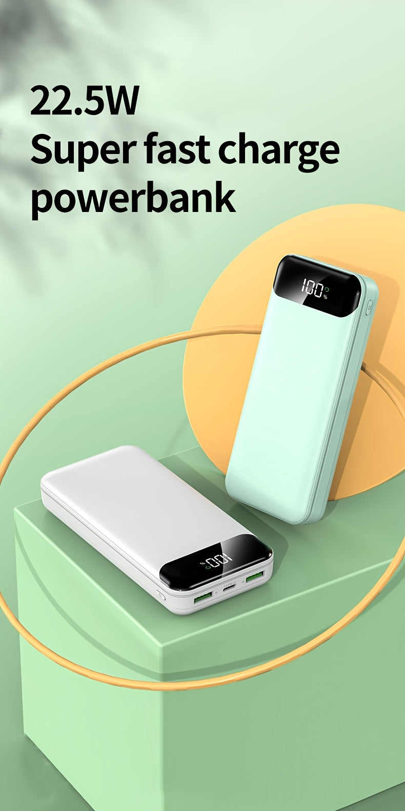 Baterías externas | Batería portátil de gran capacidad 50000mAh con carga rápida PD22.5W, doble puerto USB de salida/pantalla LED de energía