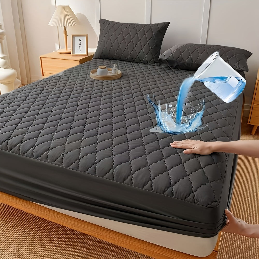 1 Protector de colchón, no incluye funda de almohada ni relleno, diseño de patrón recto impermeable de color sólido, suave y cómodo con tecnología de estampado en relieve sónico, lavable a máquina para dormitorio, hotel, residencia estudiantil, uso en 4 e
