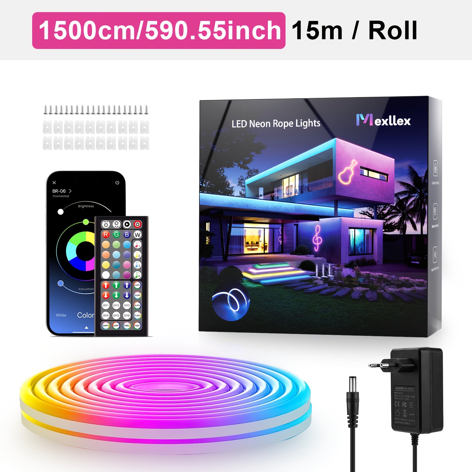 Luces de cuerda LED con aplicación inteligente, mando a distancia de 44 teclas, cambio de color, sincronización con música, temporizador, DIY Sharpe, sala de juegos, decoración de Navidad