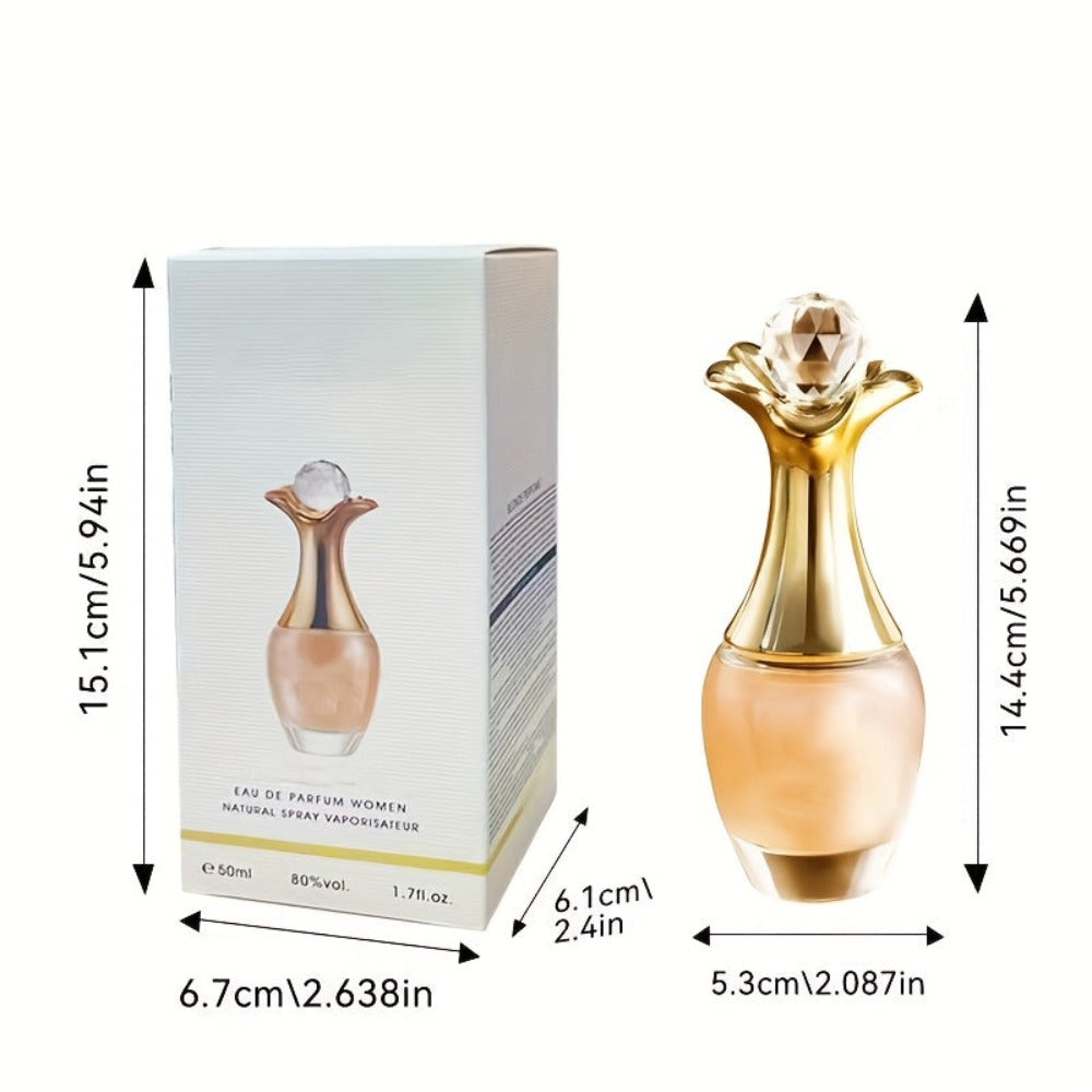 Perfume de lujo con purpurina dorada para mujer - 50ml EDP Fragancia intensa | Botella tallada con elegantes detalles dorados | Aroma floral a rosa, osmanthus y almizcle | 80% de alta concentración | Duradero | Regalo perfecto para San Valentín/Cumpleaños