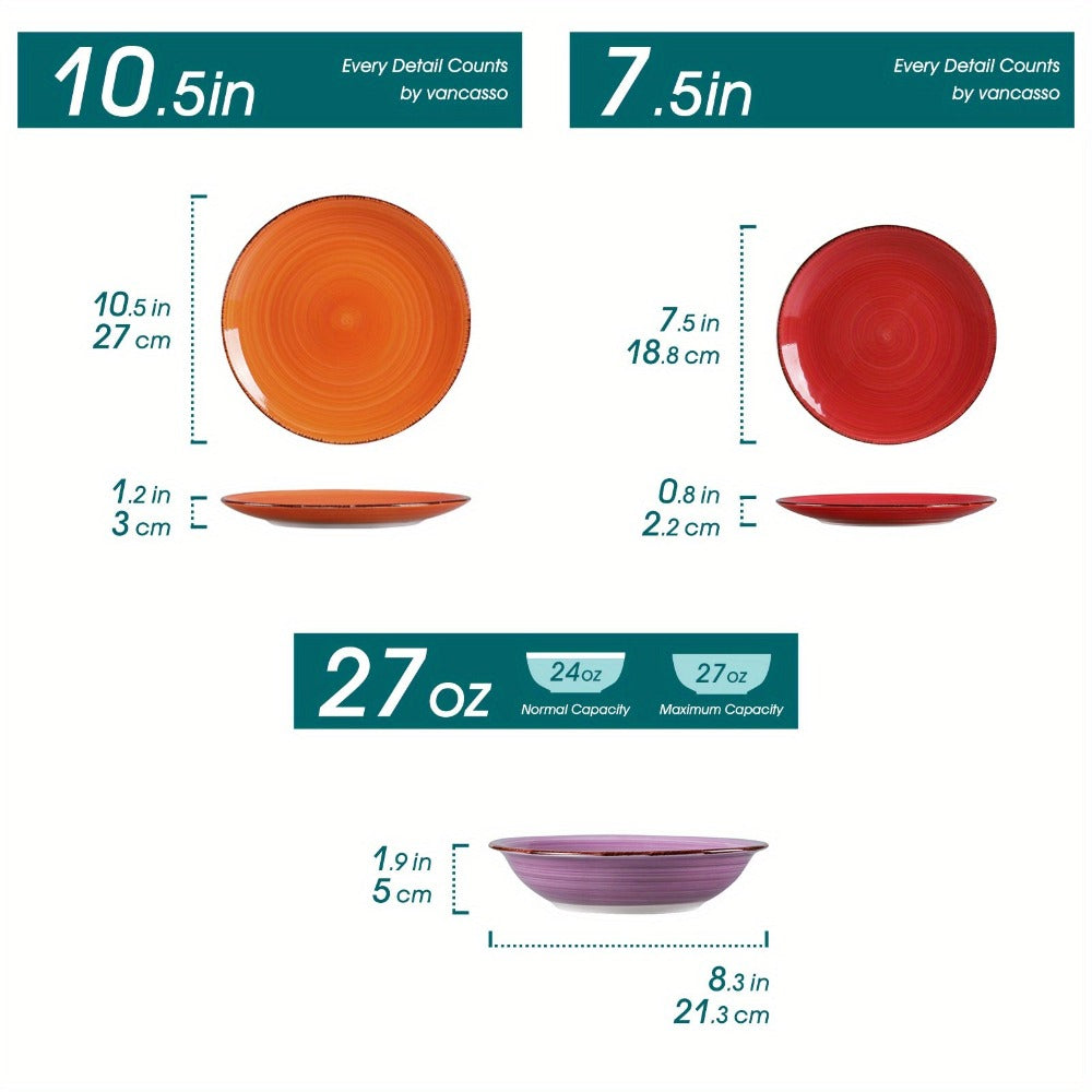 Juego de vajilla de gres de 18 piezas con espirales pintadas a mano, para 6 personas - Elegante juego moderno de platos y cuencos en espiral, servicio para 6, ideal para bodas, cenas de gala y regalo, se adapta a la mesa