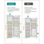 Armario Joyero Con Espejo, Joyero Para Pared O Puerta, Con Cerradura, 2 Cajones, 10 X 37 X 120 Cm, organizador pulseras collares pendientes anillos, diseño moderno accesorios joyas decoración dormitorio elegante, Regalos de Festivos, Regalos de Navidad