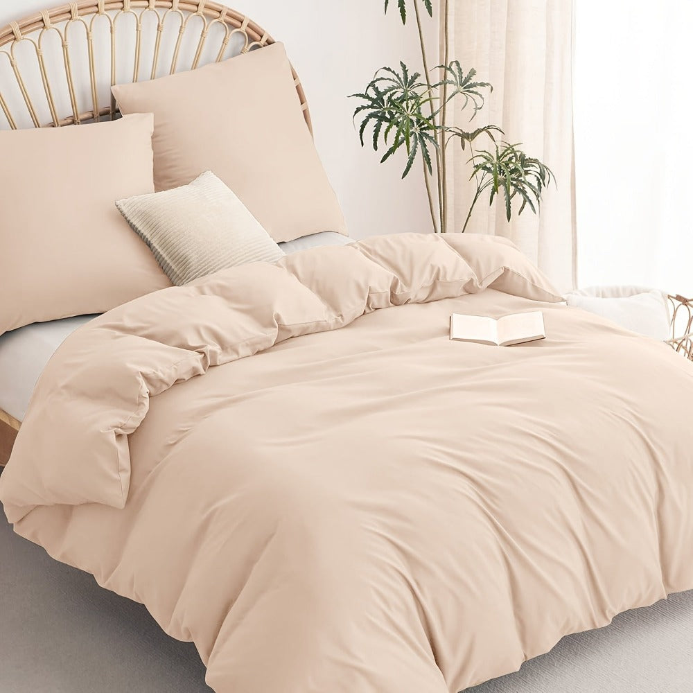 Juego de 3 sábanas ajustables de microfibra Hydrobrushed: 1 funda nórdica + 2 fundas de almohada (80cm × 80cm) | Ropa de cama suave como una nube para todas las estaciones en gris/beige/blanco | Resistente a arrugas, secado rápido y -pilling | Tejido de l