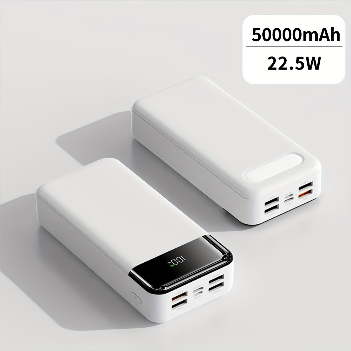 Power Bank de Alta Capacidad 50000mAh con Carga Súper Rápida, Interfases USB/Type-C/Micro, Equipado con Lámpara LED y Pantalla de Nivel de Batería. Adecuado para Cargar Rápido iPhone y Dispositivos Android. Fuente de Energía de Emergencia