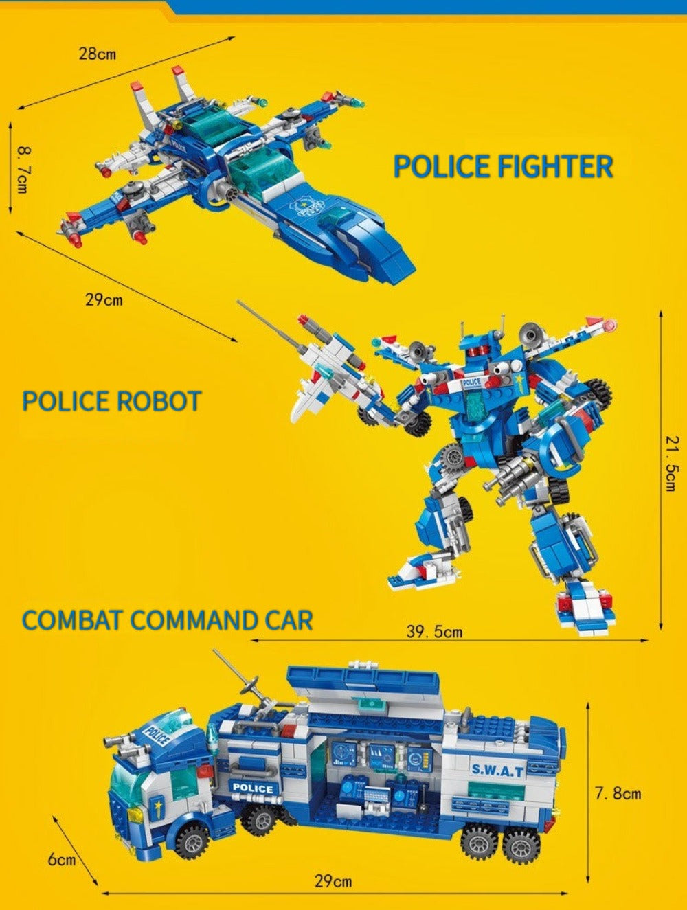 [Blue Patrol Bloques de Construcción de Policía Carpoy] Bloques de Construcción de Camión Modelo de Coche | Kit de Construcción | Coche de Policía | Adecuado para Regalos de Vacaciones/Acción de Gracias/Halloween/Regalos de Navidad