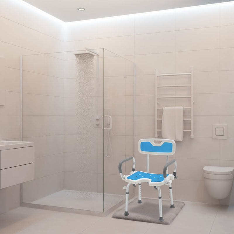 Silla de ducha con respaldo para baño seguridad y asistencia diaria | 150 kg y ajustable