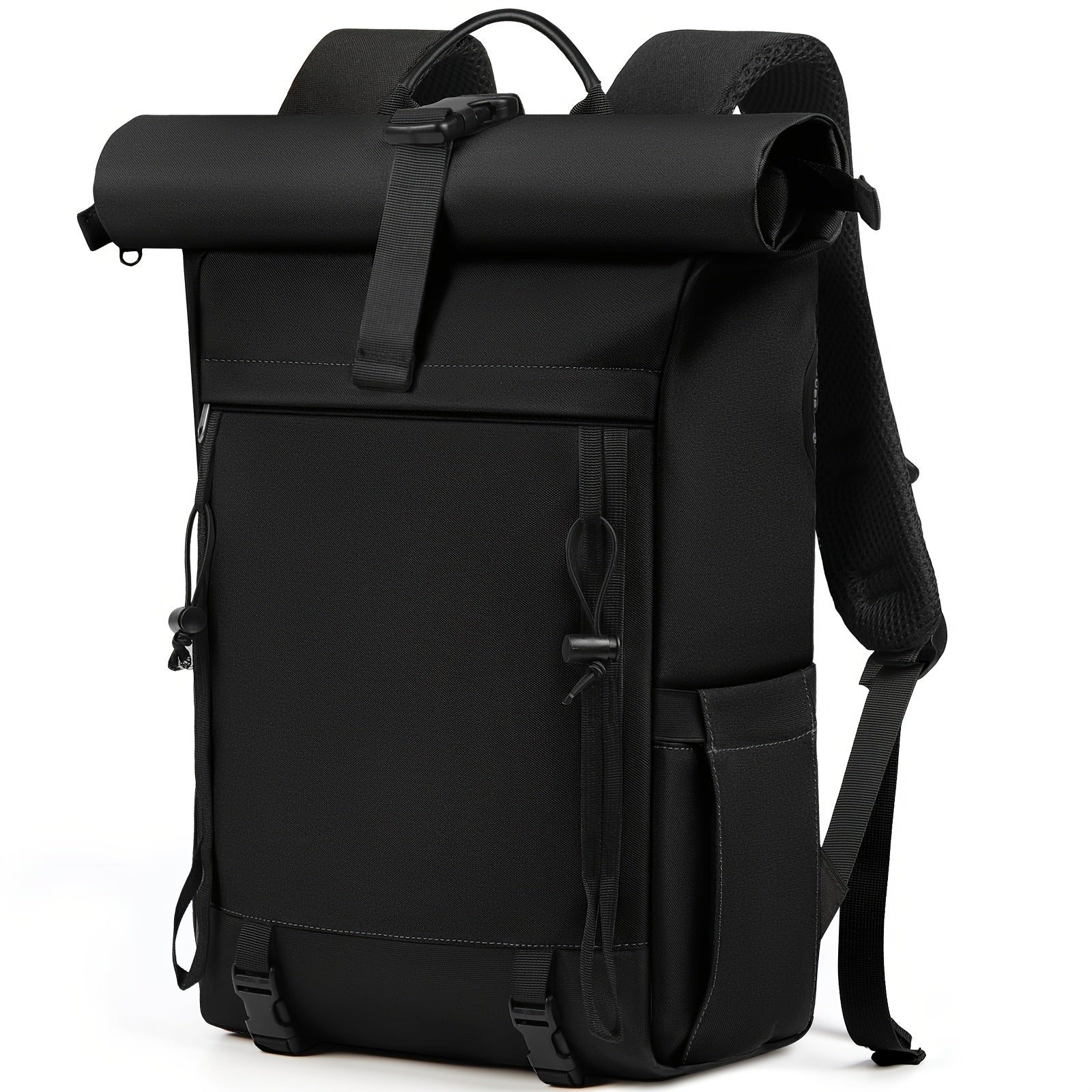 RAINSMORE Mochila Rolltop Mujer Hombre Mochila para Laptop 43.18 cm Mochila de Viaje Grande Mochilas de Día Mochila de Senderismo Negro Morado, Negro, L, Casual