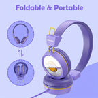 Auriculares con cable para niños New Bee KH20, tipo supraurales, limitador de volumen de 85 dB, compartir audio, plegables, ajustables, estéreo, para niños, aptos para escuela/tableta/PC