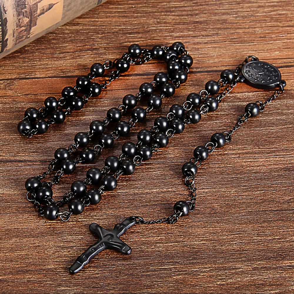 Collar de acero inoxidable para hombre con cuentas en forma de Y de la Biblia de Jesús