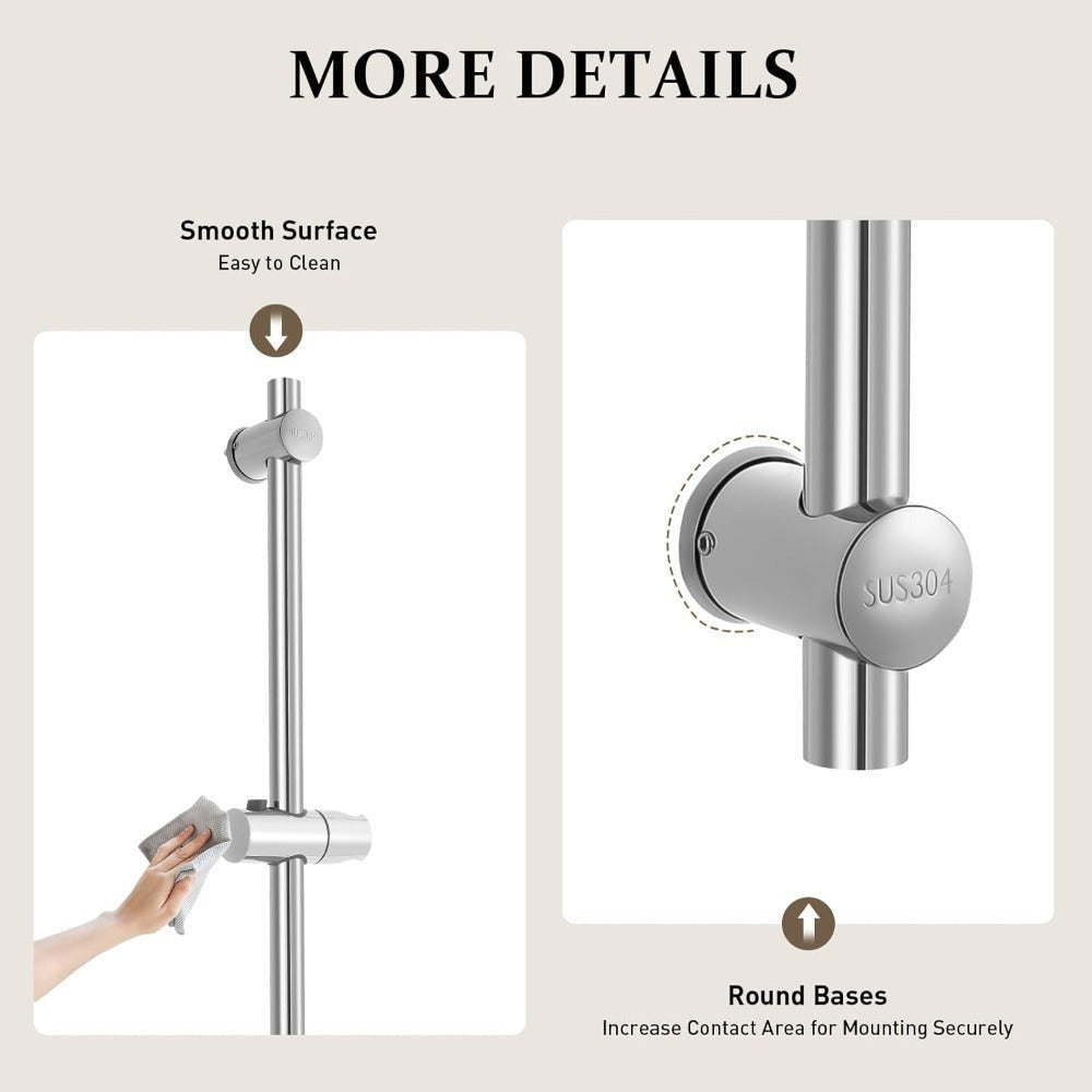 Barra de ducha sin clavos, barra de ducha de acero inoxidable, barra de ducha de 66 cm, barra de ducha de acero inoxidable de altura ajustable, barra de ducha moderna con soporte giratorio de 360° para cabezales de ducha para baños, duchas, hoteles, hogar