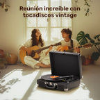 Tocadiscos Clásico Maio C200, Reproductor de Vinilo, Plancha de Discos, Unidad de Tocadiscos, Estéreo de Alta Calidad, Altavoz Integrado, 3 Velocidades, Tocadiscos Clásico con Transmisión por Correa, Salida de Audio de 3.5 mm, Compatible con Altavoces Ext