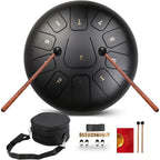 Tambor de lengüetas de acero de 10 pulgadas con 11 notas, completo con mazos de tambor, una bolsa de transporte y palillos de notas para terapia del sonido, meditación y yoga
