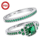 Anillo apilable de moda clásica para mujer PM:A25 de plata de ley 925, elegante y con estilo, con incrustaciones de circonita sintética verde, adecuado para uso diario, un regalo conmemorativo perfecto para las fiestas para familiares y amigos