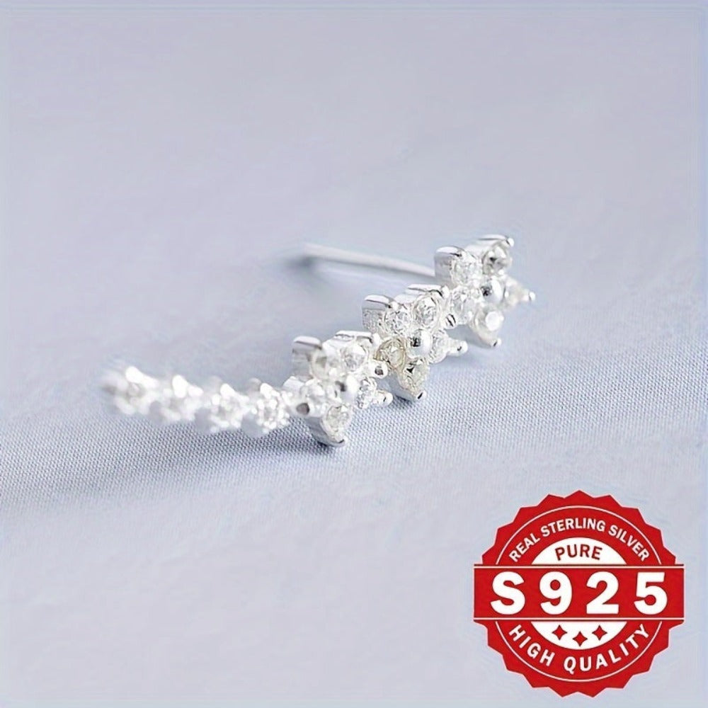 Pendientes de plata S925 para mujer con diseño de fila de flores, hipoalergénicos, aptos para uso diario, elegantes y versátiles, idea de regalo para festivos y Navidad, accesorio de regalo perfecto