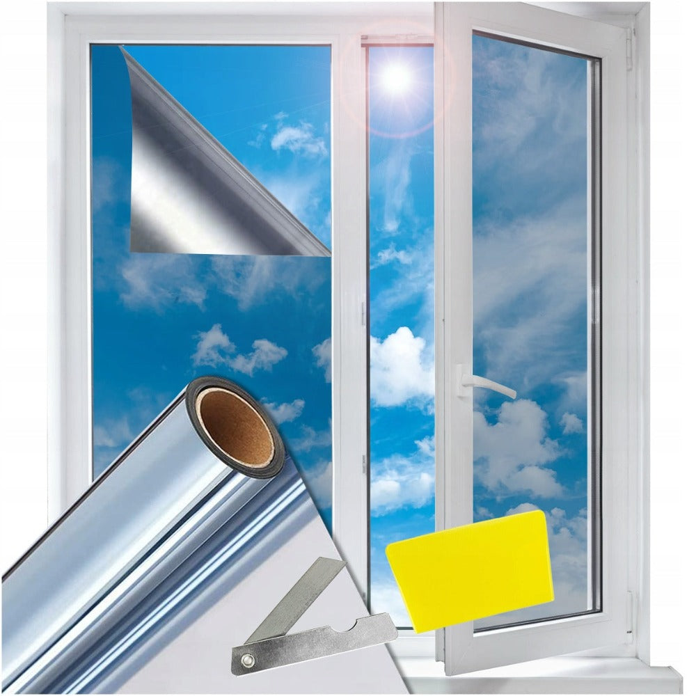 Película de aislamiento térmico y protector solar para ventanas con kit de instalación, 300 x 75 cm, efecto espejo veneciano, color plateado, reducción de deslumbramiento, bloqueo de rayos UV, revestimiento antiarañazos, resistente a la intemperie, autoad