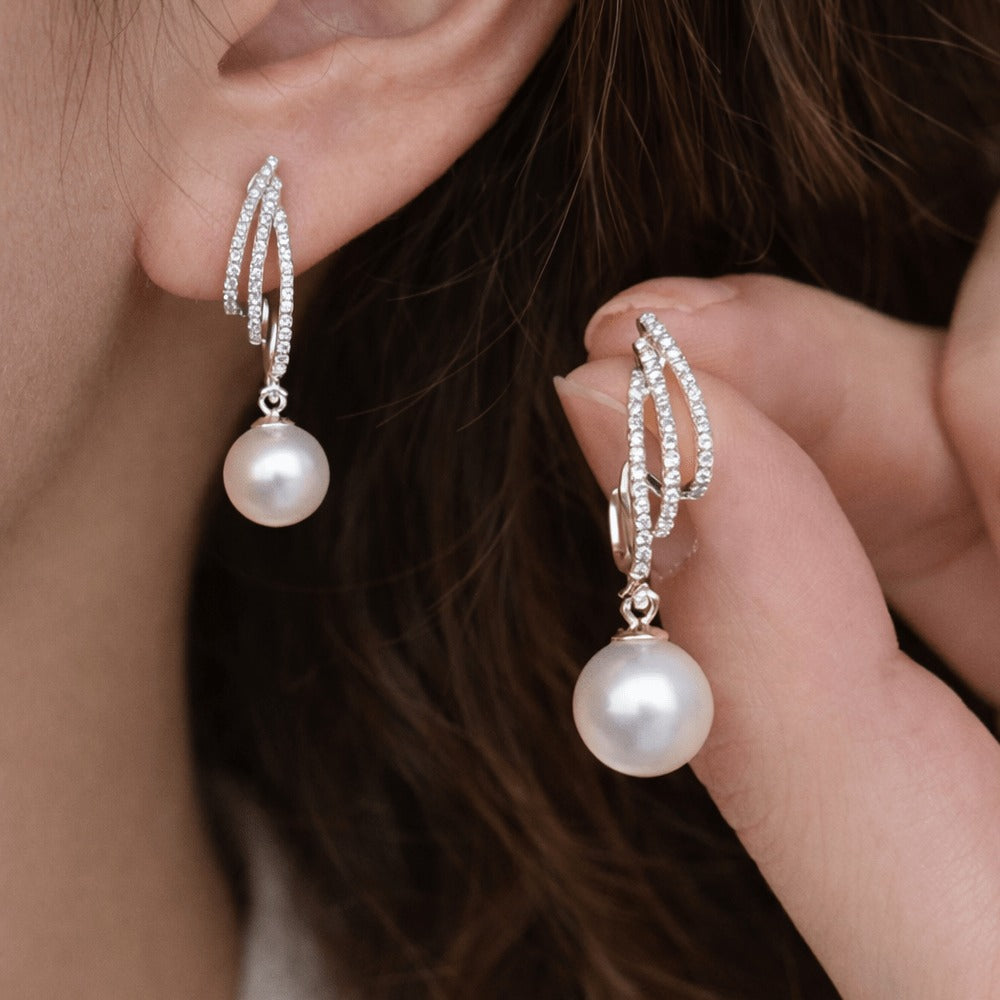 Pendientes de plata esterlina 925 para mujeres con perla de agua dulce – Elegantes pendientes colgantes de circonita, diseño moderno, ligeros y amigables con la piel, regalo de joyería para mujeres
