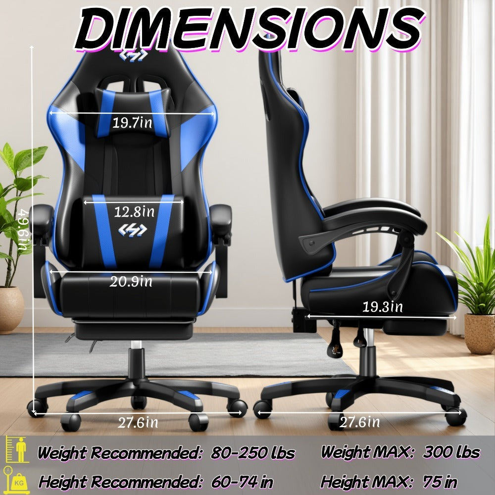 Silla de gaming ergonómica, silla de oficina con altura y respaldo ajustables, silla de oficina para computadora con soporte lumbar, reposapiés y reposacabezas, silla de gaming giratoria 360° con reposabrazos articulados