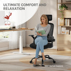 Silla de oficina ergonómica, silla de escritorio con reposacabezas ajustable, soporte lumbar, función de balanceo, reposabrazos plegables, silla para oficina en casa, silla de trabajo