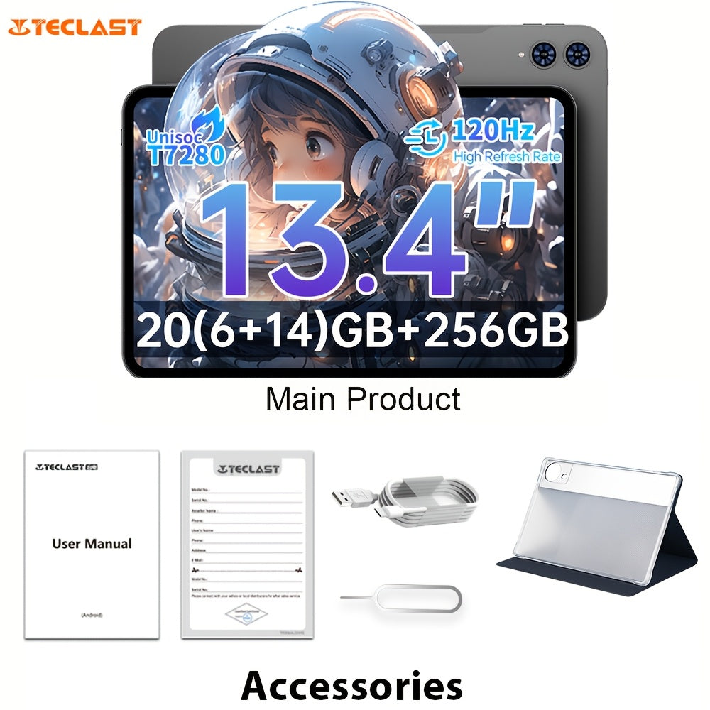 Tabletas Android | TECLAST T65 Tablet 13.4" Inch, Top Gaming 120Hz Tablet Unisoc T7280 Octa-Core 2.2GHz CPU, Android 16 Max 20GB(6+14/8+12) RAM