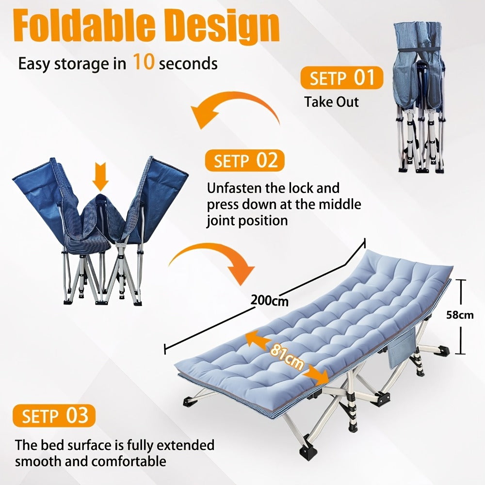 Cama de campaña plegable extragrande para adultos, con colchón grueso, 300 kg-400 kg, cama de exterior de alta resistencia con bolsa de transporte, cama portátil para viajes al aire libre, camping, playa, vacaciones