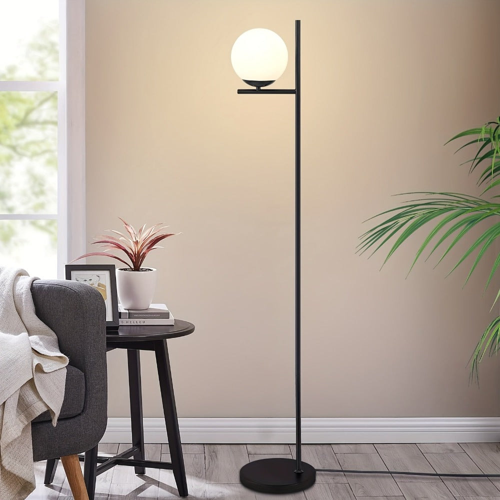 Lámpara de Pie Industrial Moderna con Interruptor de Pie y Pantalla de Vidrio - Lámpara de Mesa de Metal Resistente, Ideal para Sala de Estar u Oficina - Blanco/, Portalámparas E27 (Bombilla No Incluida)